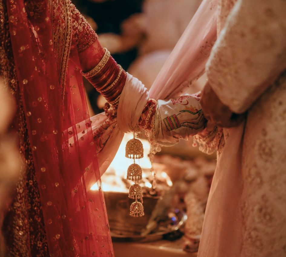 A bride and groom joined during a wedding ceremony